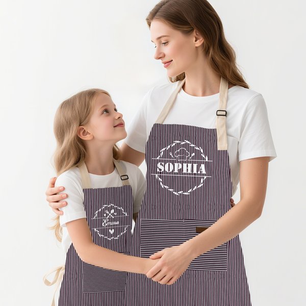 Personalized Multicolor Kitchenware Kid Adult Baking Apron with Name and Front Pocket Birthday Gift for Family Cooking Lovers