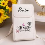 Gepersonaliseerde God zegt dat ze is Crossbody Tas Portemonnee met Geboorte Bloem Draagbare Reizen Dagelijks Gebruik Verjaardag Verjaardagscadeau voor Vrouwen