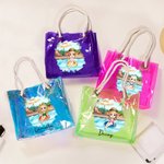 Personalisierte Pool Urlaub Cartoon Mädchen Holographic Clear Tote Bag mit Namen Sommer Party Urlaub Geburtstag Geschenk für Frauen Mädchen