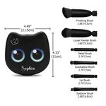 Personalized Cute Big Eyed Cat Name 6 Pcs Makeup Brushes Set with Box and Mirror Wedding Bachelorette Party Travel Birthday Gift for Women Pet Lovers