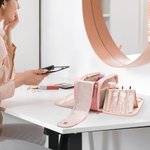 Personalized Birthday Cake Balloon Cartoon Girl PU Leather Makeup Bag with Name Age and Handle Birthday Anniversary Gift for Girls Women