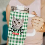 Personalized Cute Flower Pet Photo 40 oz Insulated Tumbler with Name and Straw Birthday Memorial Gift for Pet Lovers Owners