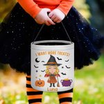 Cesta de caramelos de Halloween personalizada con el nombre de la bruja vampiro de dibujos animados Truco o trato Actividad Fiesta de Halloween Regalo para niños Niñas