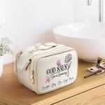 Personalized Butterfly Birth Flower God Says She Is Feminist PU Leather Makeup Bag with Title and Name Travel Birthday Gift for Women Girls
