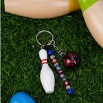 Personalised Bowling Ball Bowling Pin Bag Tag Keychain with Beaded Name Game Day Anniversary Birthday Gift for Bowling Ball Lover