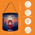 Cesta de caramelos de Halloween personalizada con el nombre de la bruja vampiro de dibujos animados Truco o trato Actividad Fiesta de Halloween Regalo para niños Niñas