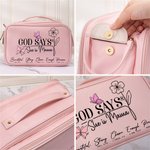 Personalized Butterfly Birth Flower God Says She Is Feminist PU Leather Makeup Bag with Title and Name Travel Birthday Gift for Women Girls