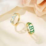 Anello personalizzato Sorority con lettere greche smaltate e testo inciso Bid Day Graduation Birthday Gift per amiche ragazze