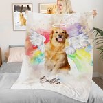 Personalized Oil Painting Style Rainbow Bridge Pet Photo Soft Throw Blanket with Name Memorial Birthday Anniversary Gift for Pet Lovers