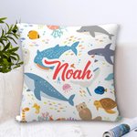 Personalisierter Weicher Kissenbezug mit Namen Niedliche Meerestiere Dinosaurier Elemente Haus Deko Geburtstag Geschenk für Jungen Mädchen