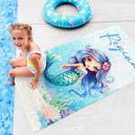 Personalized Adorable Cartoon Mermaid Quick Dry Oversized Beach Towel with Name Summer Vacation Beach Party Gift for Girls