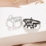 Personalized Cute Dog Cat Silhouette Ring with Name Minimalist Jewelry Birthday Anniversary Gift for Pet Lovers