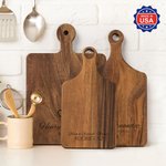 Personalized Engraved Name Date Wooden Bamboo Reversible Cheese Charcuterie Cutting Board with Grip Made in USA Housewarming Gift for Family Couple