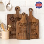 Personalized Wood Engraved Christmas Recipe Reversible Cheese Charcuterie Cutting Board with Finger Grip Made in USA Housewarming Gift for Family