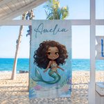 Personalized Adorable Cartoon Mermaid Quick Dry Oversized Beach Towel with Name Summer Vacation Beach Party Gift for Girls