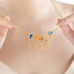 Personalized 1-5 Birth Flowers Necklace with Names Colorful Floral Jewelry Mother's Day Birthday Christmas Gift for Mom Grandma