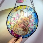 Personalized Stained Glass Style Pet Portrait Photo Suncatcher Ornament with Name Window Balcony Memorial Hanging Decor Birthday Gift for Pet Lovers