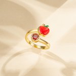 Personalized Apple Birthstone Adjustable Ring Dainty Jewelry Back to School Appreciation Gift for Woman Teacher Educator