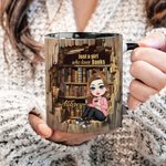 Personalised Cartoon Reading Character 11 oz Ceramic Coffee Mug with Name Home Decor Birthday Gift for Book Lovers Women