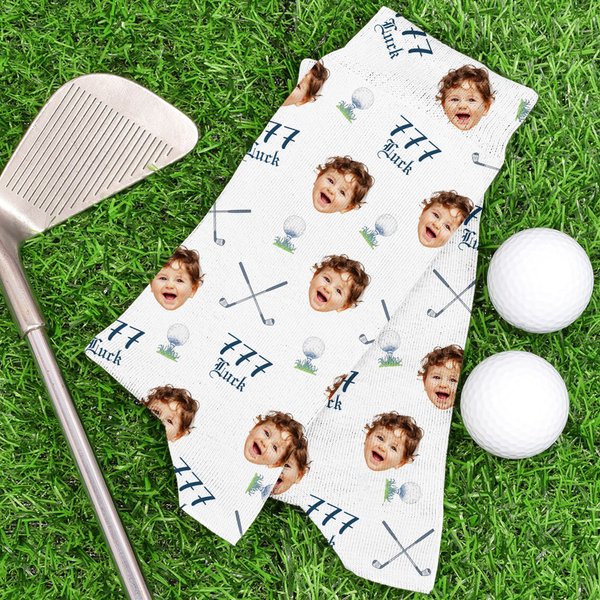 Henkilökohtainen Golf Ball Club Lucky Number Face Photo Pehmeä hengittävä Mid-Calf sukat vuosipäivä syntymäpäivälahja miehille Golf pelaajat
