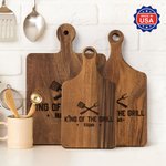 Personalized King Of The Grill Engraved Name Reversible Cheese Charcuterie Cutting Board with Grip Made in USA Housewarming Wedding Gift for Family