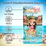 Personalisiertes Schnelltrocknendes Strandtuch mit Kokospalmen Strand Pool Cartoon Charakter Namen Strand Party Geburtstag Geschenk für Damen