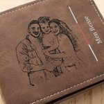 Personalized Men's Leather Wallet with Engraved Photos Father's Day Gift for Dad Grandpa