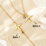 Personalised Airplane Necklace Dainty Jewellery with Birthstone and Text Birthday Anniversary Gift for Women Travel Lovers Pilots Flight Attendants