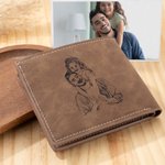 Personalized Men's Leather Wallet with Engraved Photos Father's Day Gift for Dad Grandpa