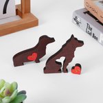 Personalised Mini Pocket Dog Wooden Figurine Plaque with Red Heart Engraved Name Collectible Statue Desk Decor Birthday Gift for Dog Lovers Owners