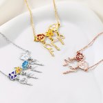 Personalized 1-5 Birth Flowers Necklace with Names Colorful Floral Jewelry Mother's Day Birthday Christmas Gift for Mom Grandma