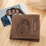 Personalized Men's Leather Wallet with Engraved Photos Father's Day Gift for Dad Grandpa