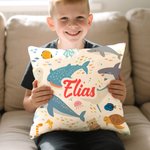 Personalisierter Weicher Kissenbezug mit Namen Niedliche Meerestiere Dinosaurier Elemente Haus Deko Geburtstag Geschenk für Jungen Mädchen