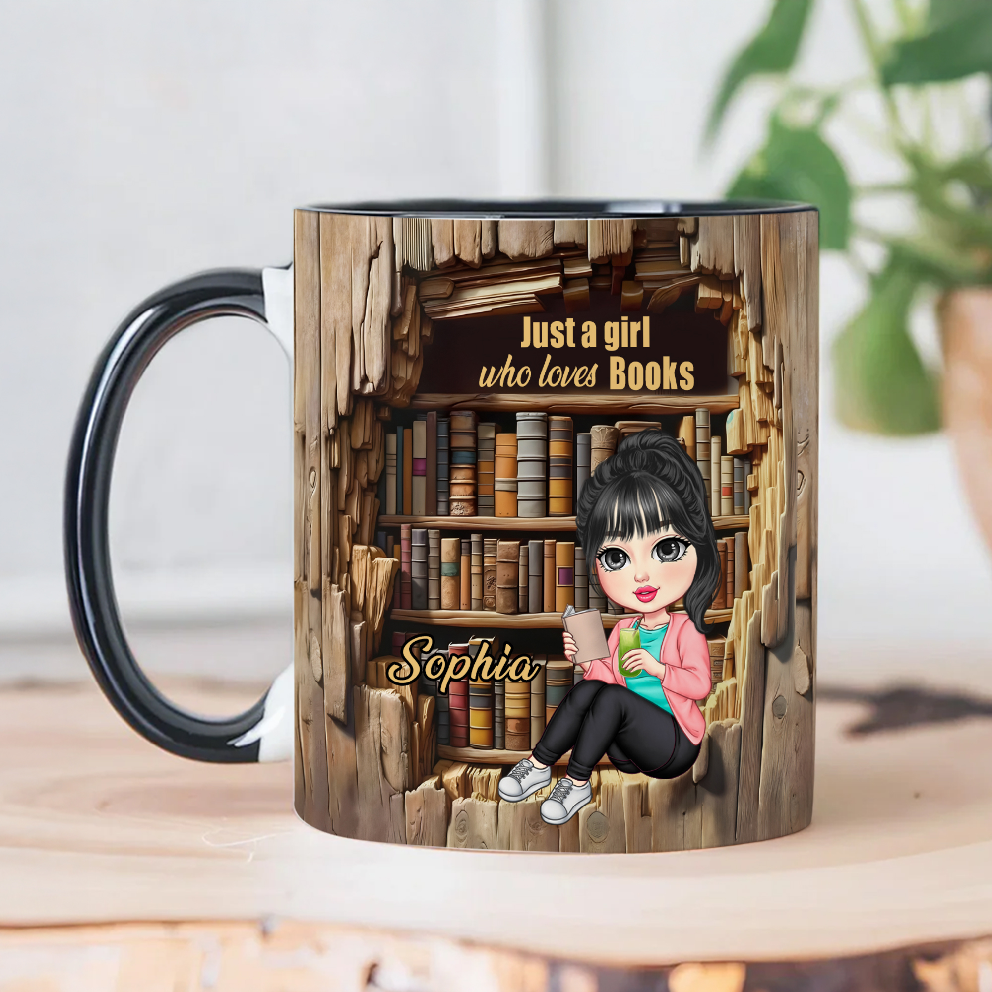 Tasse à Café en Céramique 325 ml Personnalisée avec Personnage et Nom Décoration Maison Cadeau d’Anniversaire pour Amoureuses de Livres