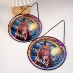 Personalized Stained Glass Style Pet Portrait Photo Suncatcher Ornament with Name Window Balcony Memorial Hanging Decor Birthday Gift for Pet Lovers