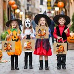 Personalized Cartoon Character Pumpkin Ghost Jute Tote Bag with Initial and Name Trick or Treat Halloween Party Gift for Boys Girls