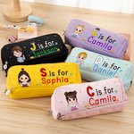 Personalized Cute Cartoon Kid Pencil Apple Notebook Initial Three-Layer Pencil Case with Name School Supply Back to School Gift for Boys Girls