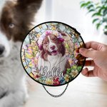 Personalized Stained Glass Style Pet Portrait Photo Suncatcher Ornament with Name Window Balcony Memorial Hanging Decor Birthday Gift for Pet Lovers