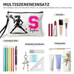 Personalisierte Kosmetiktasche Umhängetasche mit Lacrosse-Spieler Silhouette Initiale Namen Spieltag Geburtstagsgeschenk für Lacrosse-Liebhaber