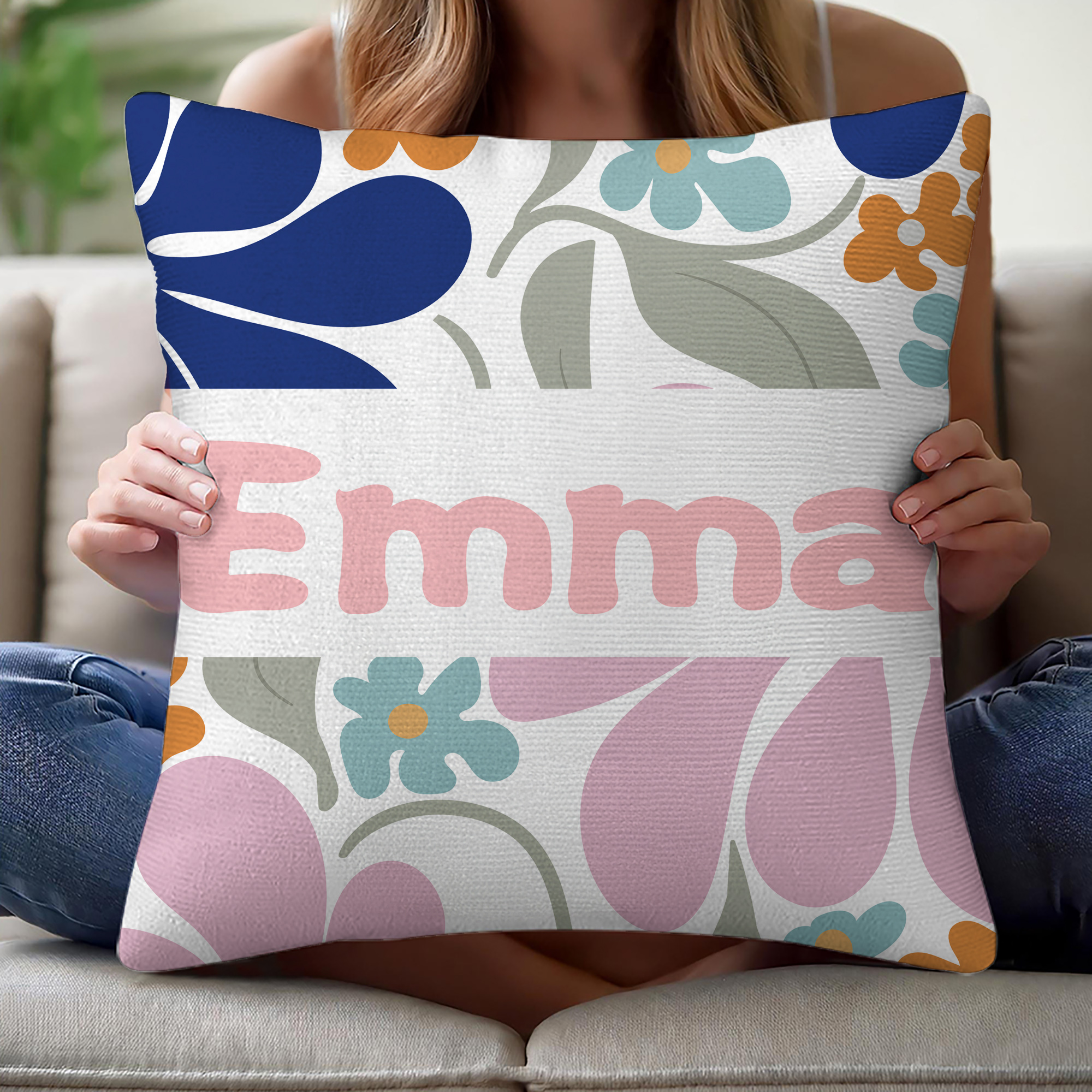 Taie d'Oreiller Personnalisée avec Nom et Design de Fleurs Décoration Intérieure Cadeau Anniversaire Emménagement pour Amis Femme