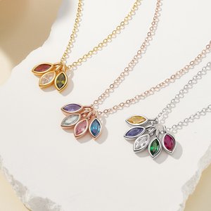 Personalised 1-8 Marquise Birthstones Necklace Dainty Jewelry Birthday Mother's Day Anniversary Gift for Women