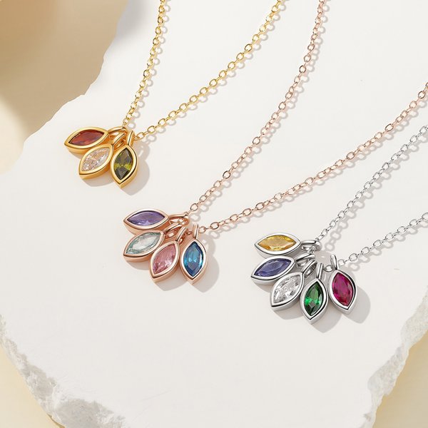 Personalized 1-8 Marquise Birthstones Necklace Dainty Jewelry Birthday Mother's Day Anniversary Gift for Women
