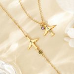 Personalised Airplane Necklace Dainty Jewellery with Birthstone and Text Birthday Anniversary Gift for Women Travel Lovers Pilots Flight Attendants
