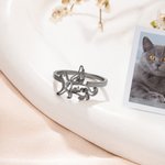 Personalized Cute Dog Cat Silhouette Ring with Name Minimalist Jewelry Birthday Anniversary Gift for Pet Lovers