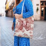 Bolsa de lona personalizada estilo retro con estampado francés Toile De Jouy con nombre e inicial Viaje diario Esencial Boda Cumpleaños Regalo para mujer