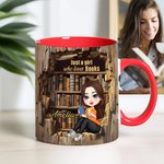 Personalised Cartoon Reading Character 11 oz Ceramic Coffee Mug with Name Home Decor Birthday Gift for Book Lovers Women