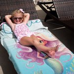 Personalized Adorable Cartoon Mermaid Quick Dry Oversized Beach Towel with Name Summer Vacation Beach Party Gift for Girls