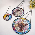Personalized Stained Glass Style Pet Portrait Photo Suncatcher Ornament with Name Window Balcony Memorial Hanging Decor Birthday Gift for Pet Lovers