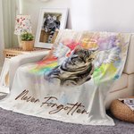 Personalized Oil Painting Style Rainbow Bridge Pet Photo Soft Throw Blanket with Name Memorial Birthday Anniversary Gift for Pet Lovers