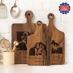 Personalized Engraved Photo Text Date Wooden Bamboo Reversible Cutting Board with Grip Made in USA Housewarming Anniversary Gift for Family